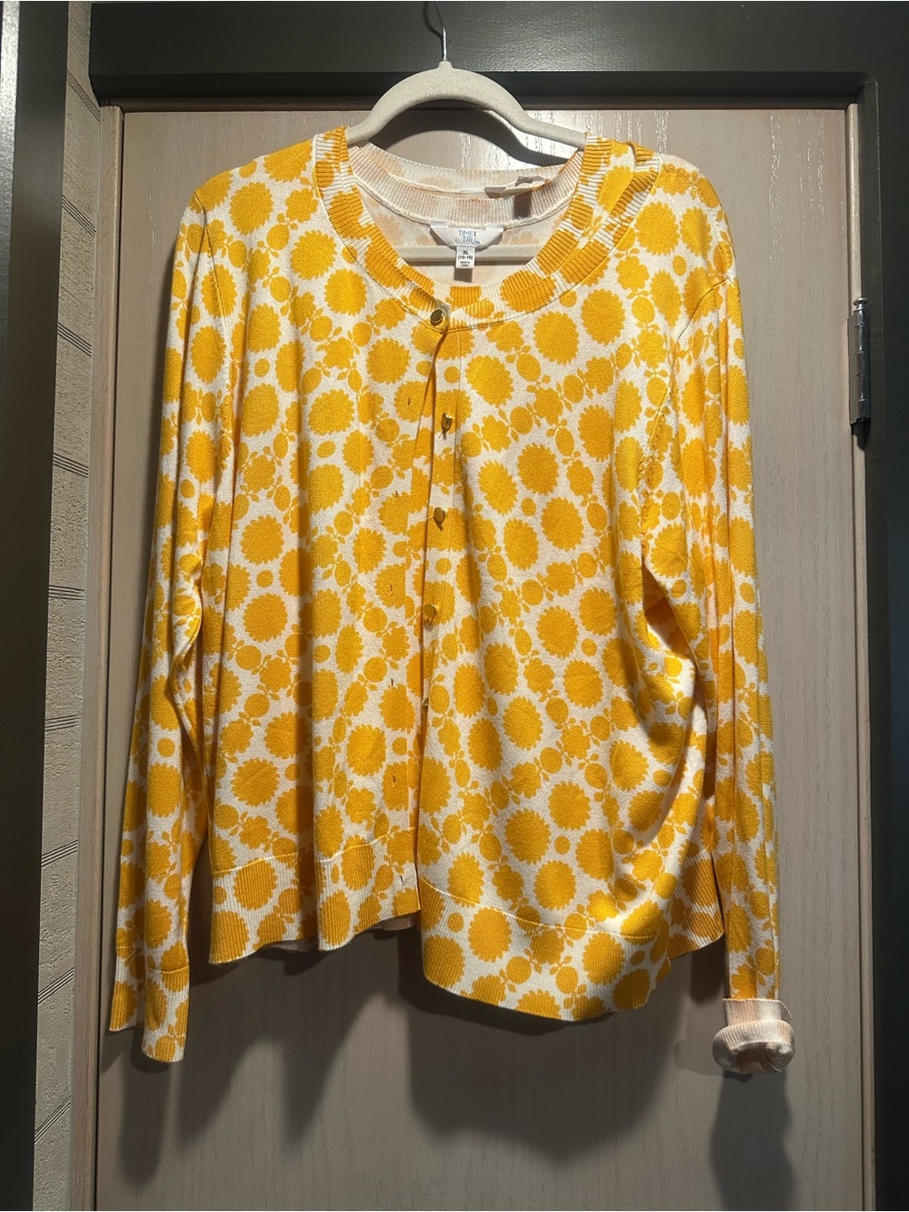 2 piece Time and Tru Yellow&White Button Front Cardigan and sleeveless top.